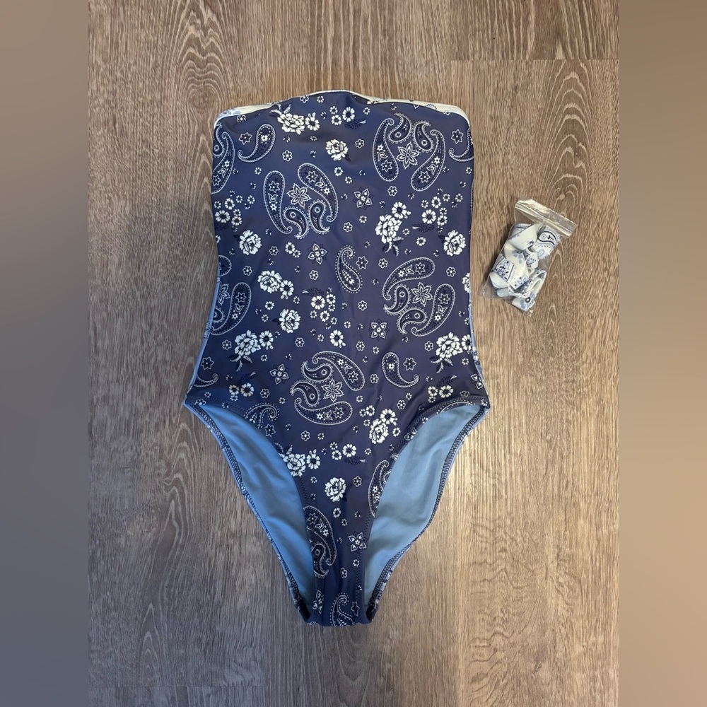 Aerie Paisley One-Piece Swimsuit - Navy